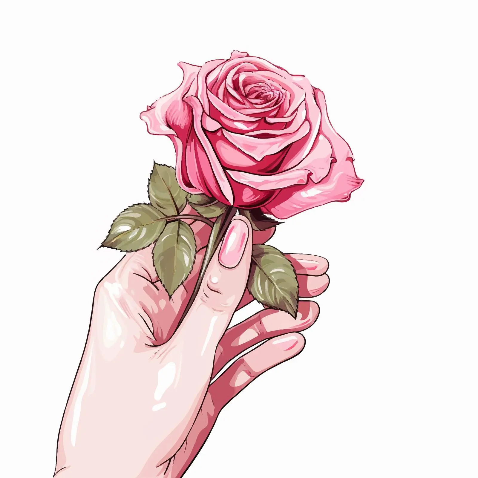 Beautiful Pink Nail Design with Rose Manicure — free download from Dotvec