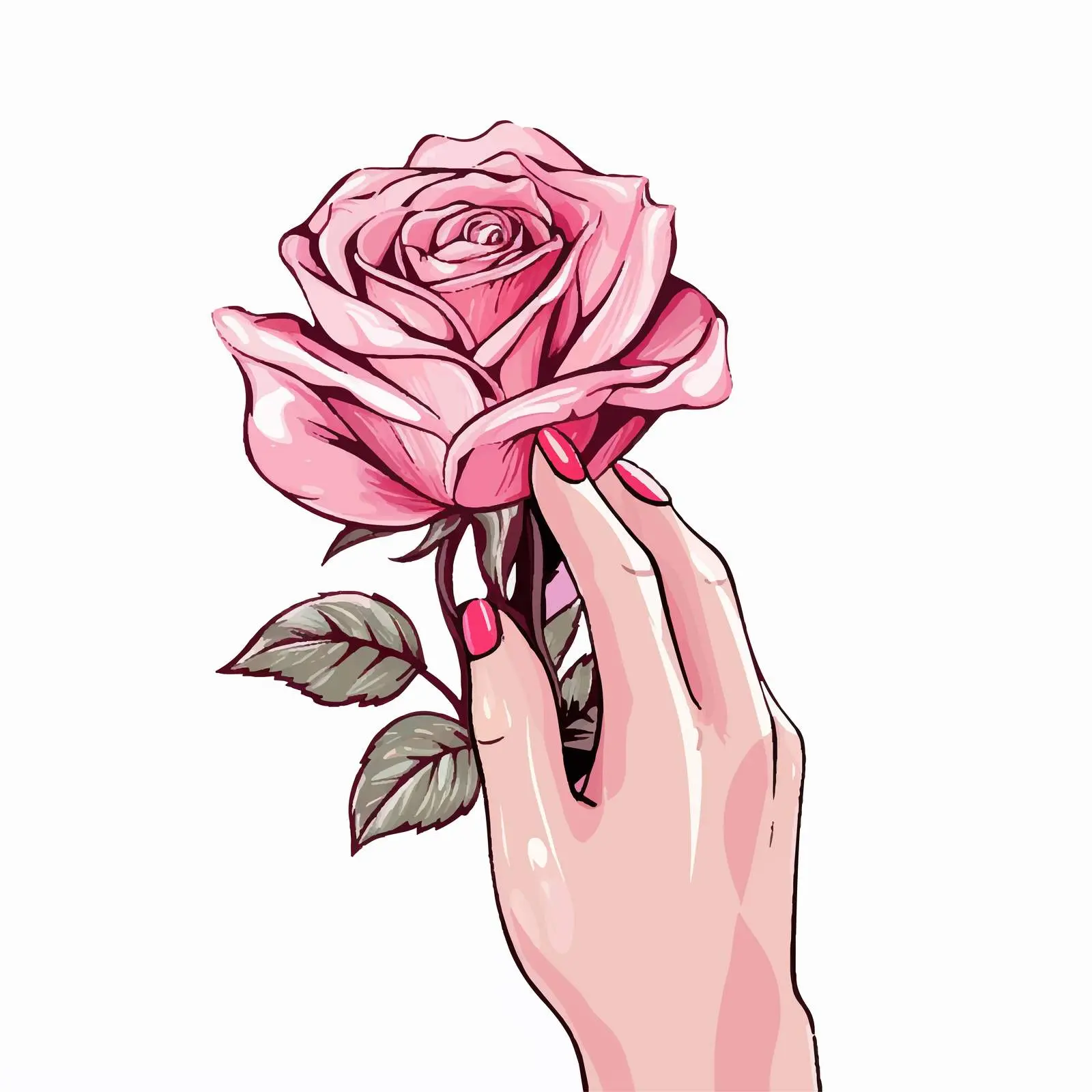 Elegant Pink Nail Design with Rose Accents — free download from Dotvec