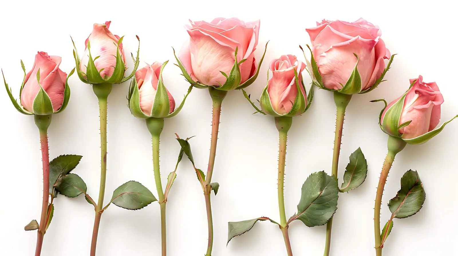 Flat Lay of Pink Rose Buds on White Background — free download from Dotvec