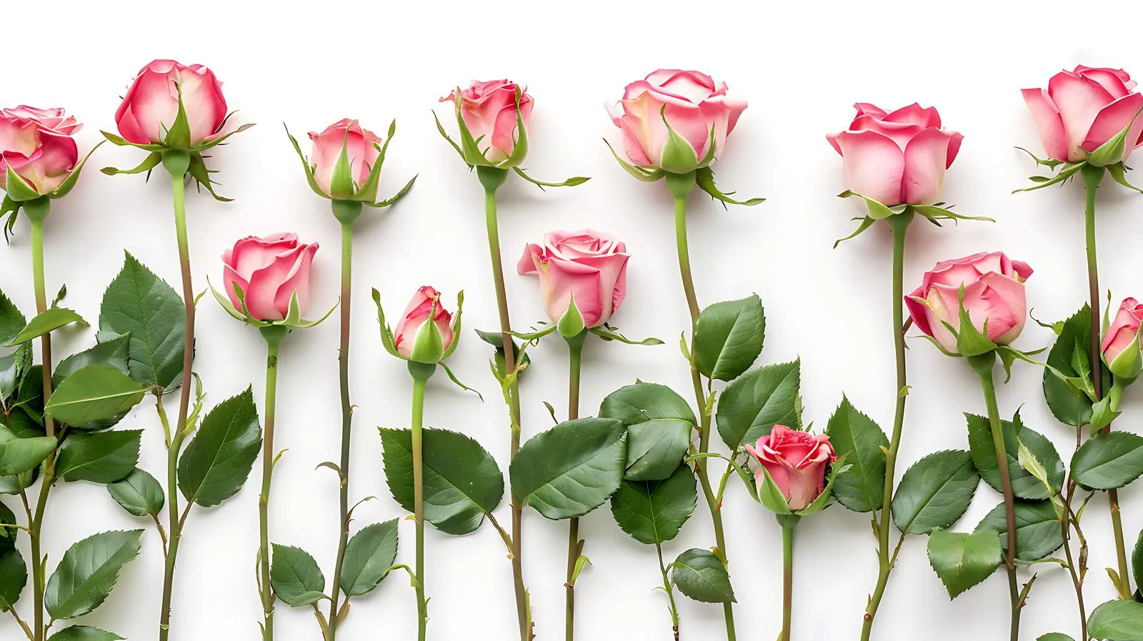 Pink Rose Buds on White Background - Flat Lay — free download from Dotvec