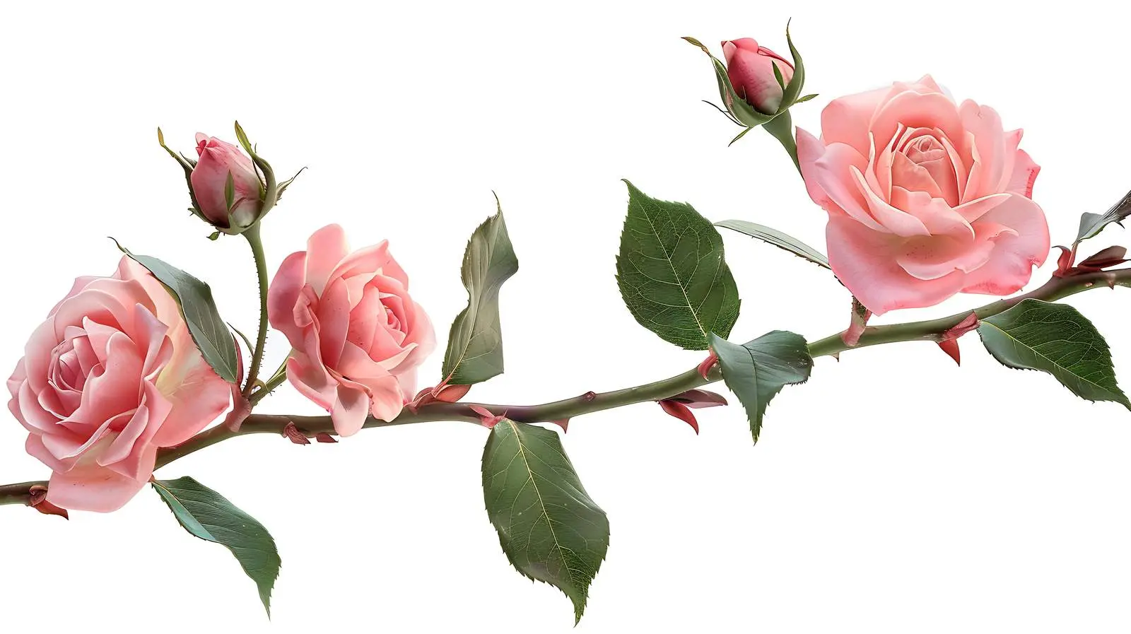 Aesthetic Pink Roses with Branch and Leaves — free download from Dotvec