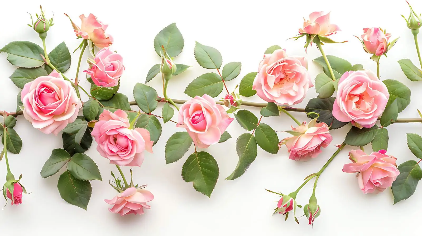 Aesthetic Pink Roses with Leaves and Branches — free download from Dotvec