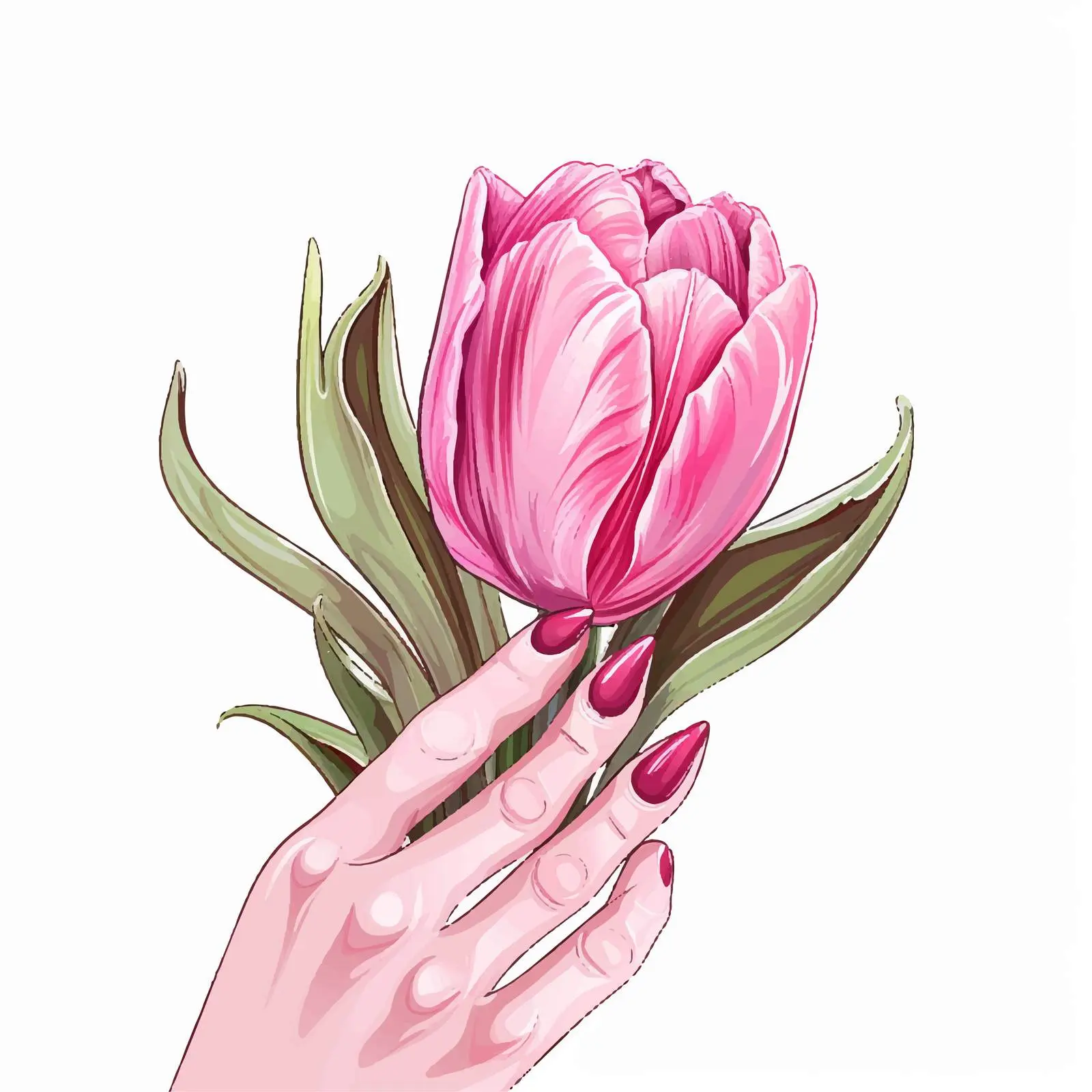 Pink Tulip Hand with Nail Design Vector — free download from Dotvec