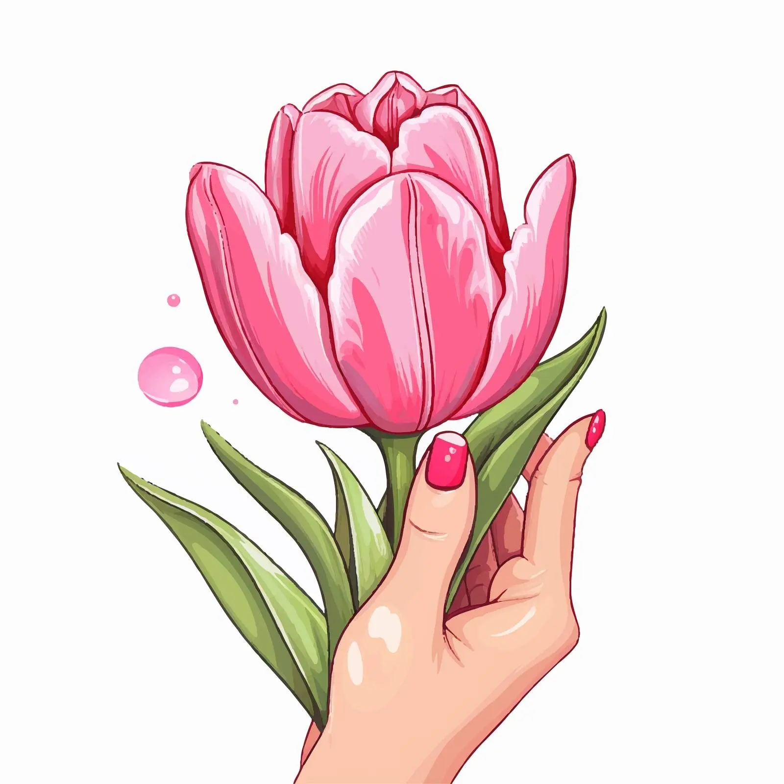Pink Tulip in Hand with Nail Art Design — free download from Dotvec