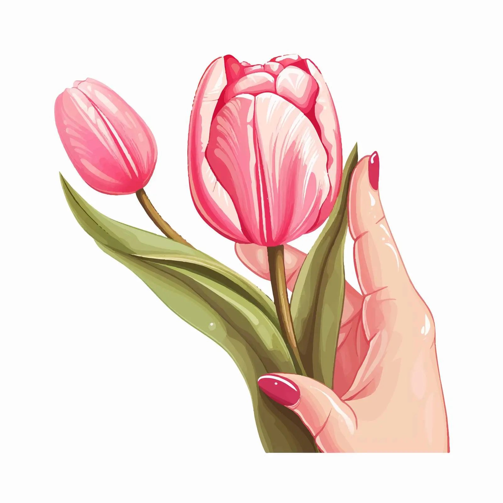 Pink Tulip in Hand with Nail Art Design — free download from Dotvec