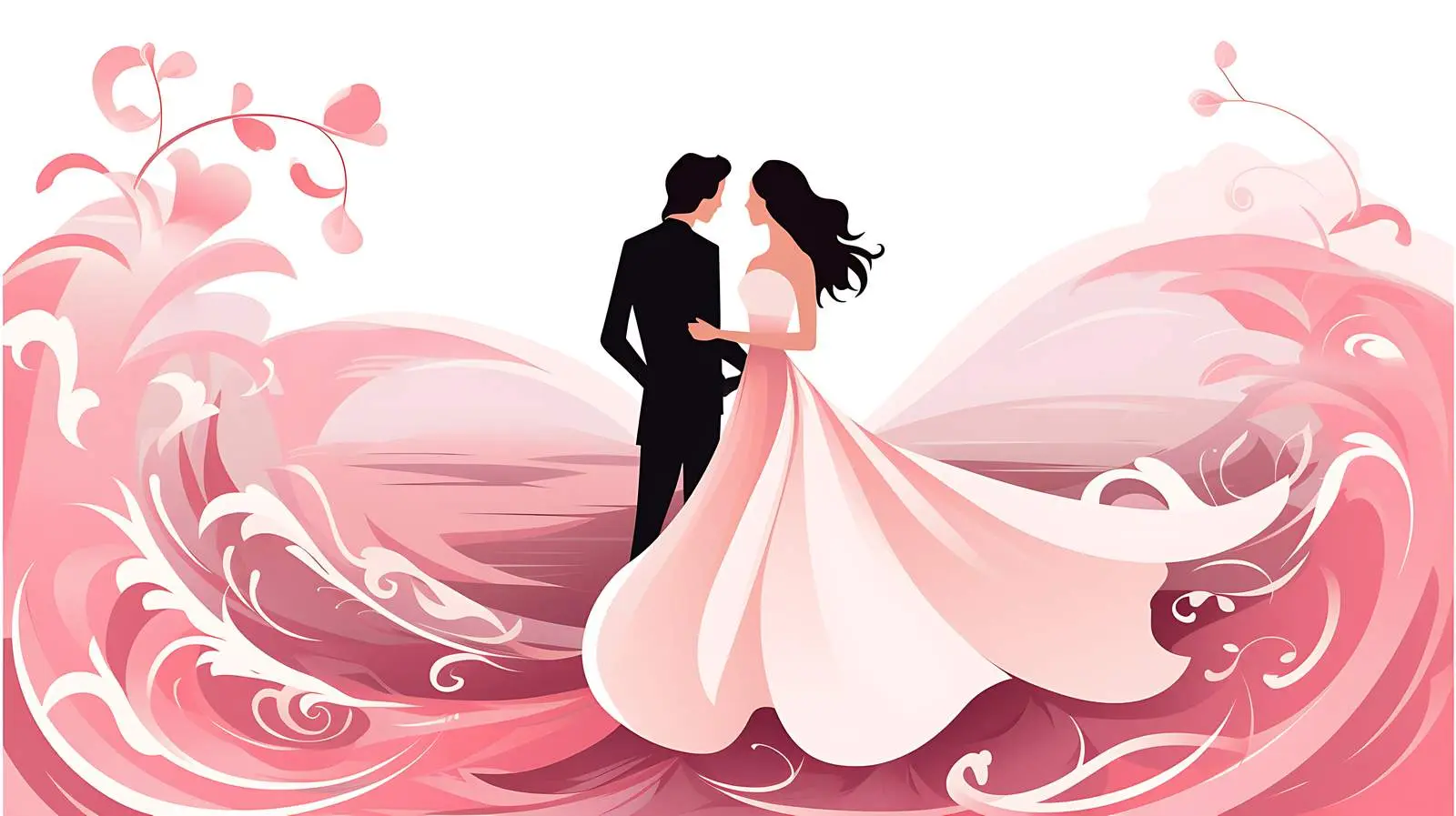Romantic Pink Waves Wedding Card Illustration — free download from Dotvec