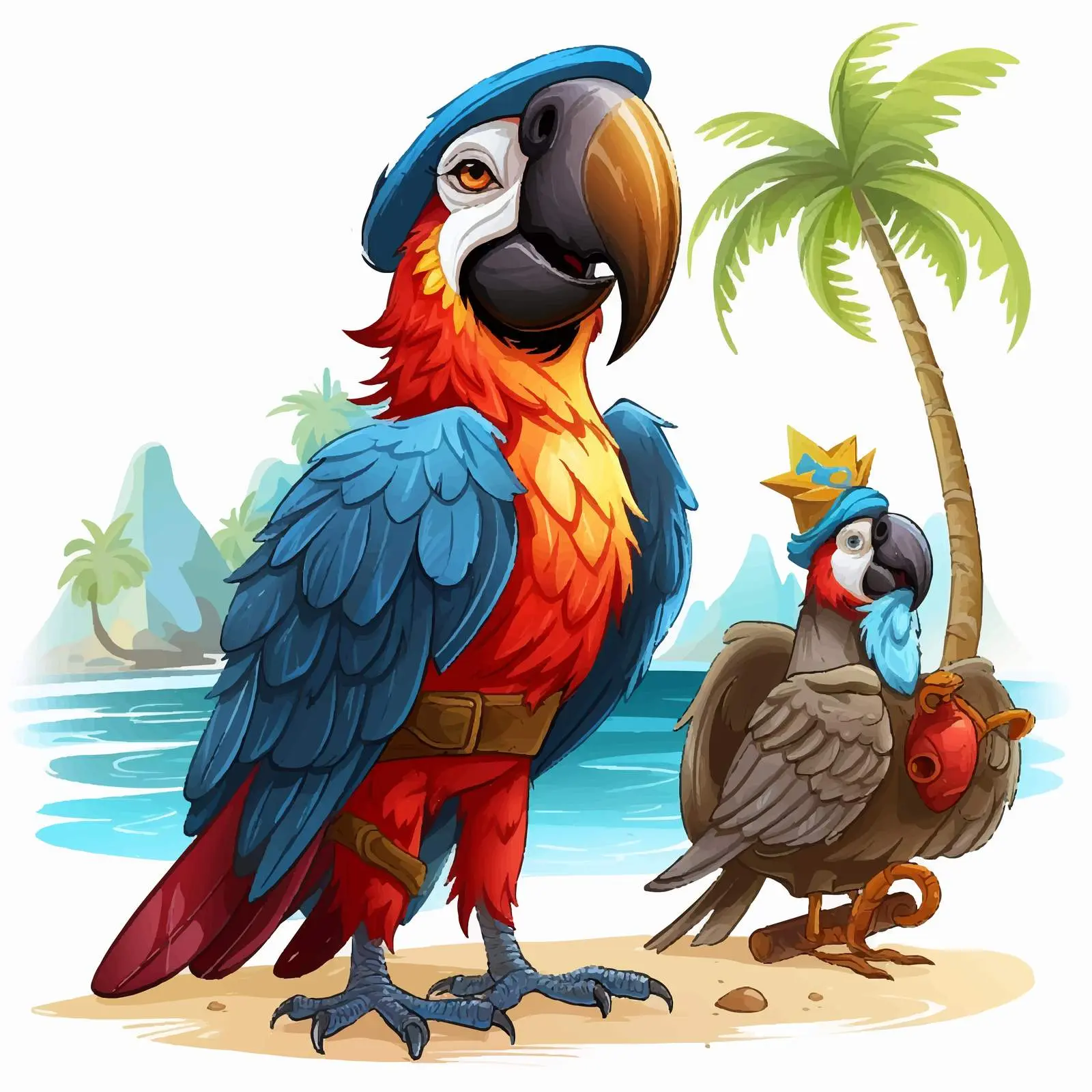 Pirate and Parrot Beach Illustration Vector — free download from Dotvec