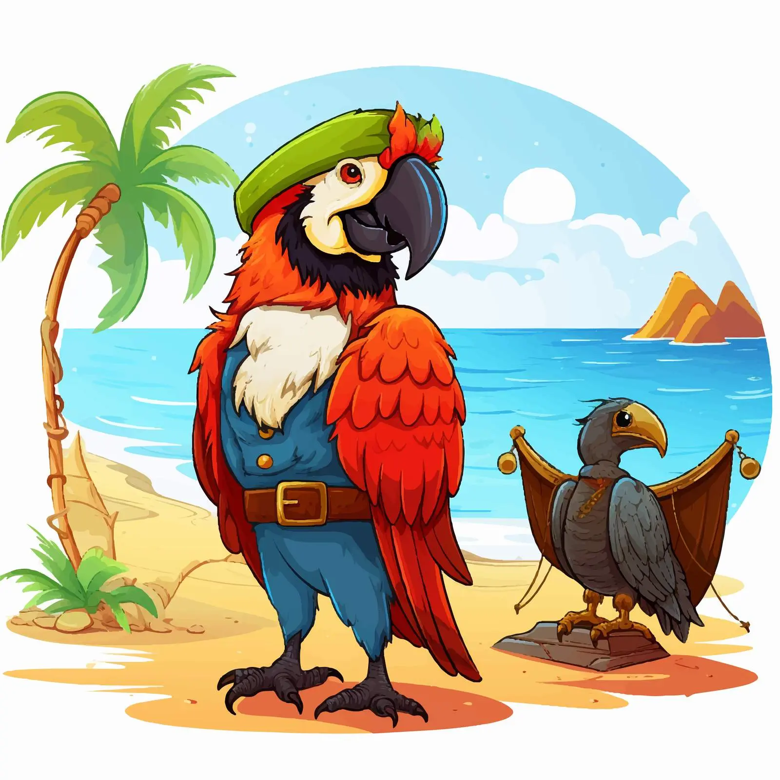 Pirate and Parrot Beach Vector Illustration — free download from Dotvec