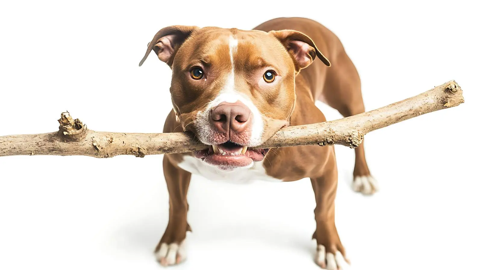 Pit Bull Chewing Stick Isolated on White Background – free energetic image from Dotvec