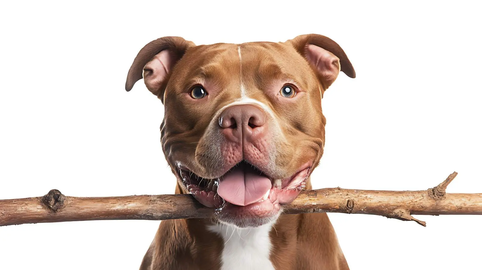 Pit Bull Gnawing Stick on White Background – free energetic image from Dotvec