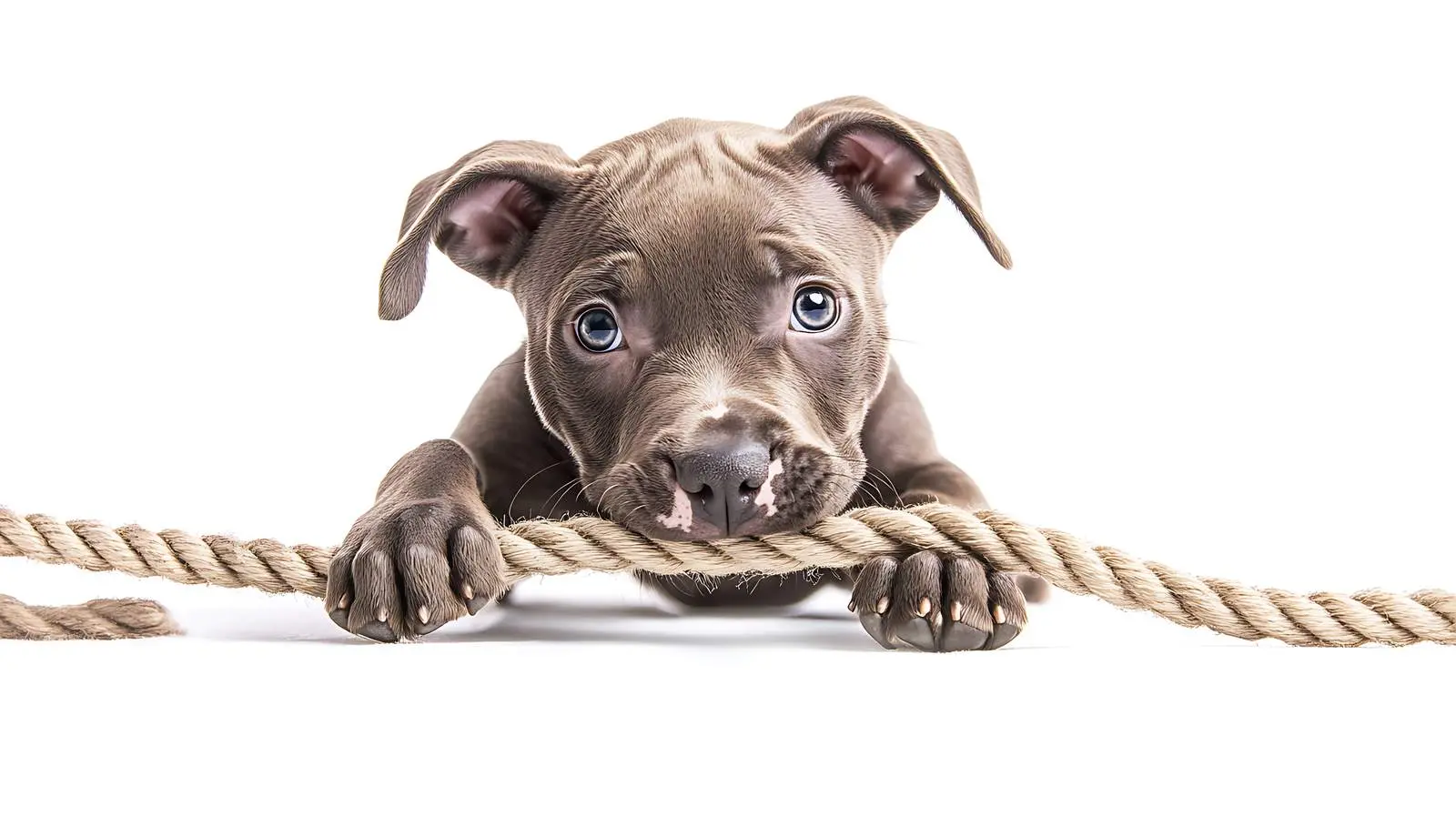 Playful Pit Bull Puppy with Rope on White Background — free download from Dotvec