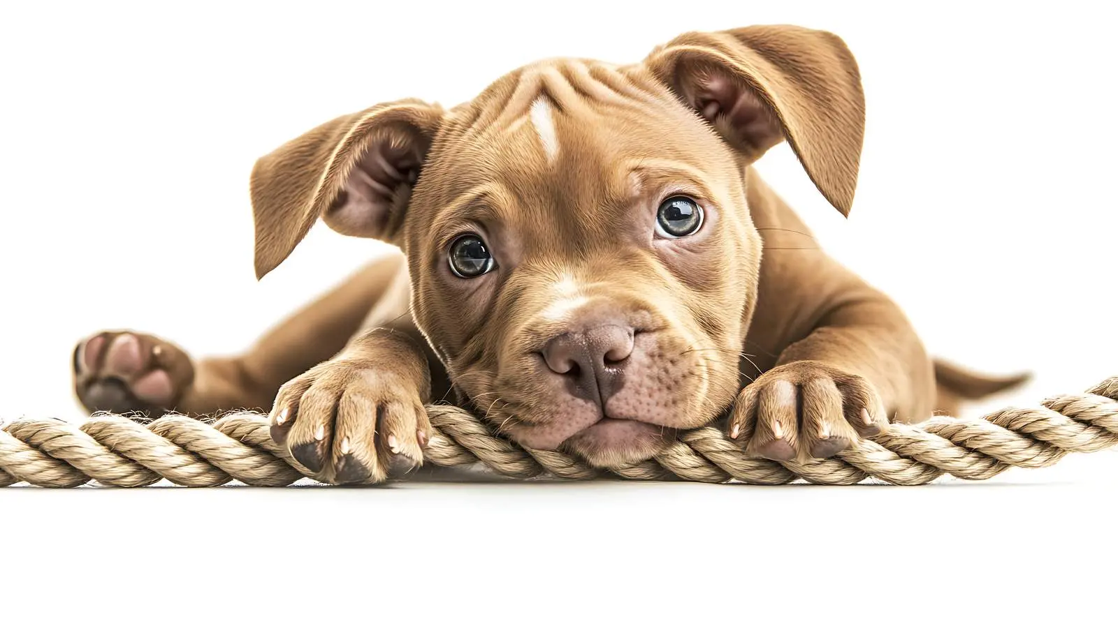 Pitbull Puppy Playing with Rope on White Background – free energetic image from Dotvec