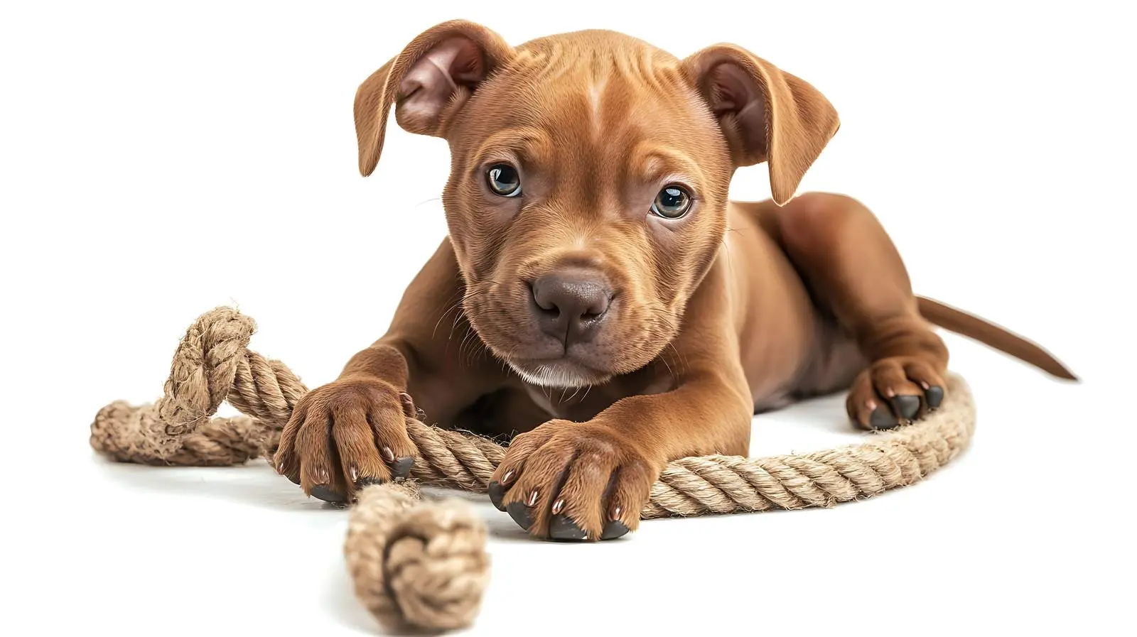 Playful Pitbull Puppy with Rope on White Background – free leash image from Dotvec