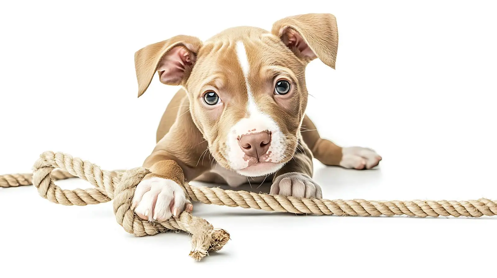 Pitbull Puppy Playing with Rope on White Background — free download from Dotvec