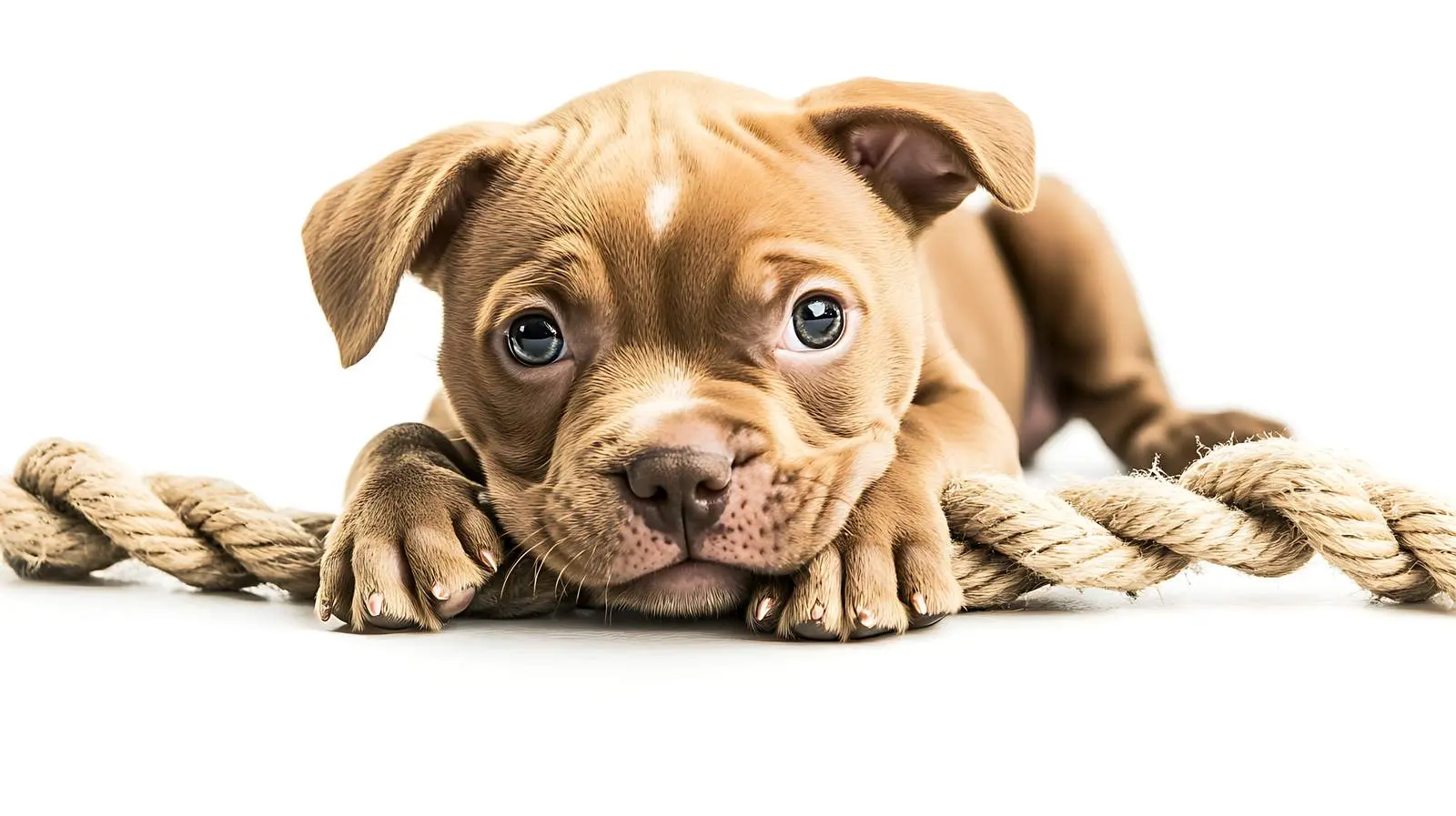 Pitbull Puppy Playing with Rope on White Background – free energetic image from Dotvec
