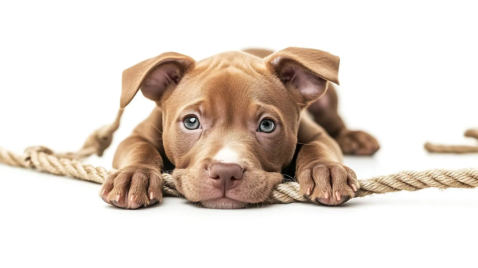 Playful Pitbull Puppy with Rope in Isolation – free trusting image from Dotvec