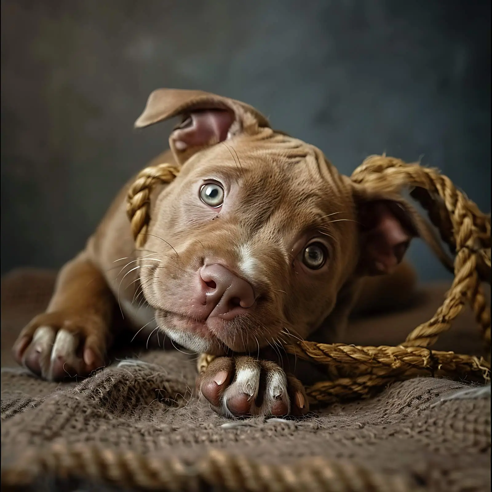 Pitbull Puppy Playing with Rope on Back — free download from Dotvec