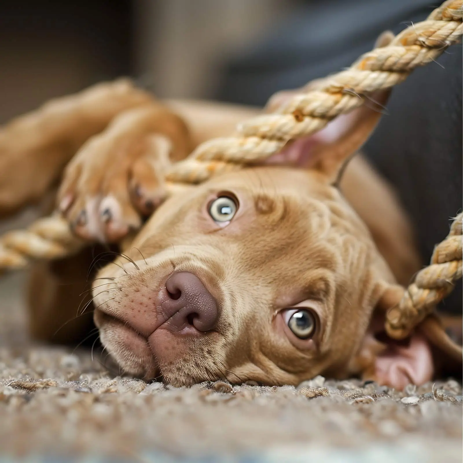 Playful Pitbull Puppy with Rope — free download from Dotvec