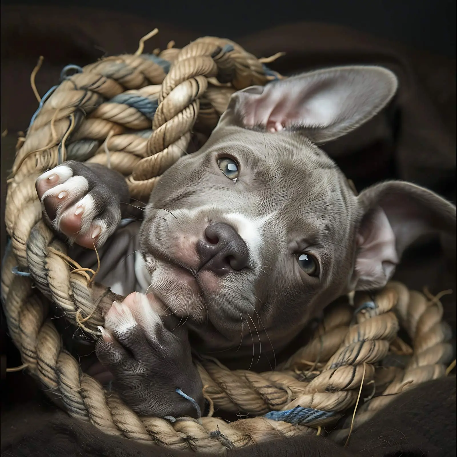 Pitbull Puppy Playing with Rope on Back — free download from Dotvec