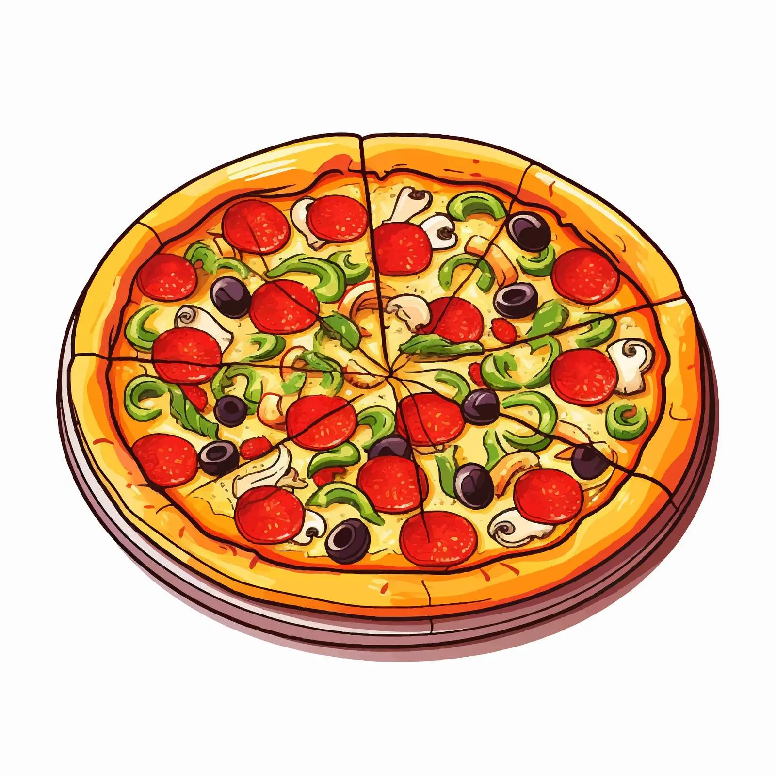 Cartoon Pizza Line Vector Illustration — free download from Dotvec