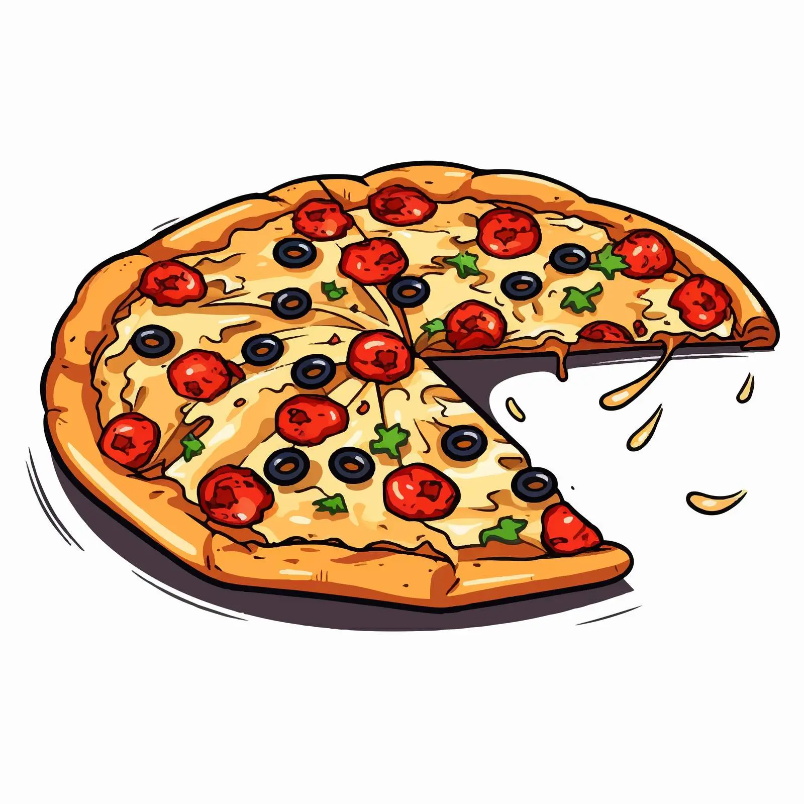 Cartoon Pizza Line Vector Illustration — free download from Dotvec