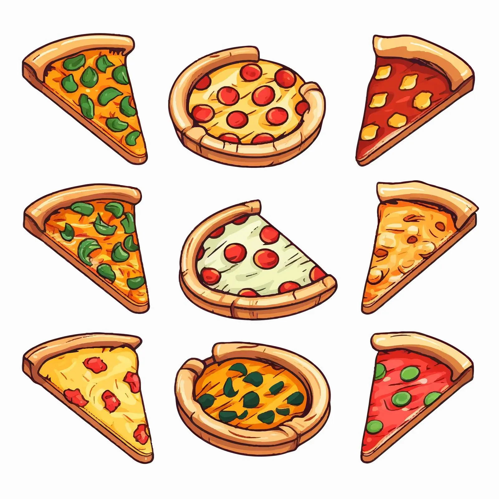 Colorful Doodle Pizza Vector Illustration – free fun food image from Dotvec