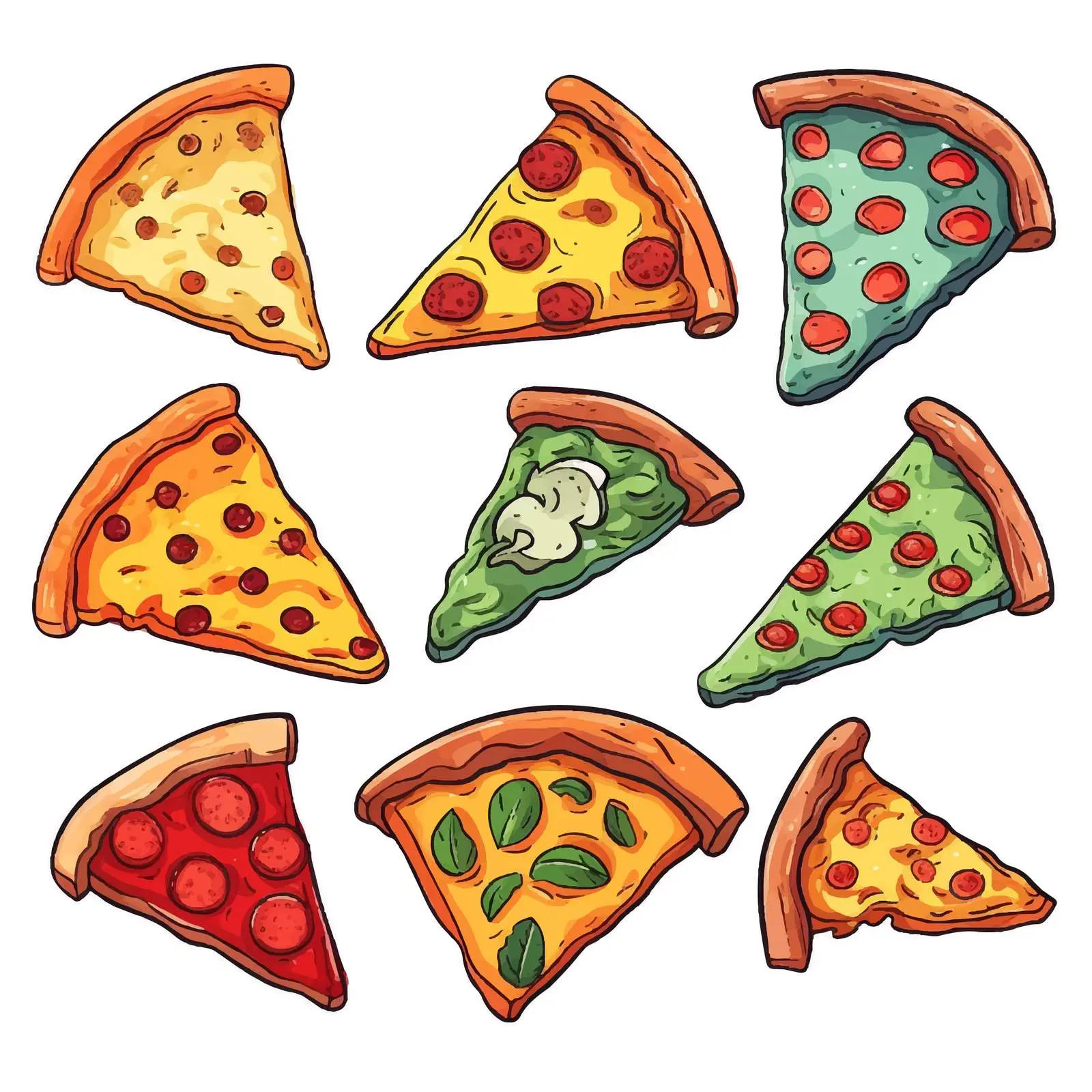 Colorful Pizza Doodle Vector Artwork – free culinary illustration image from Dotvec