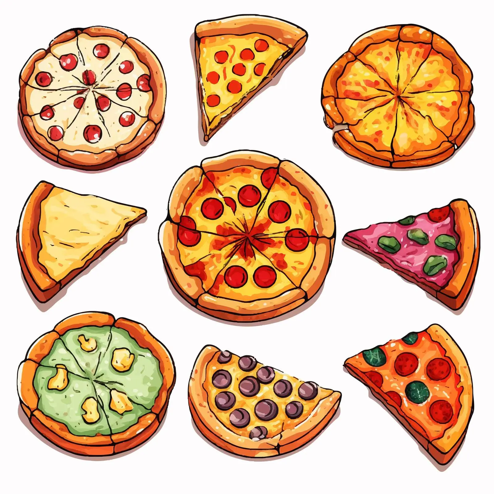 Colorful Pizza Doodle and Line Art Vector – free tasty food image from Dotvec