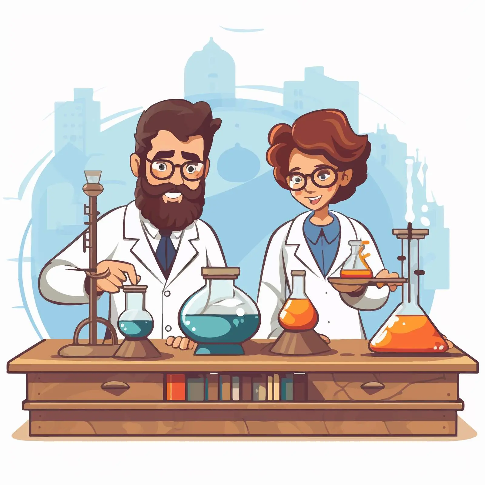 Two Scientists Conducting Experiment Illustration — free download from Dotvec