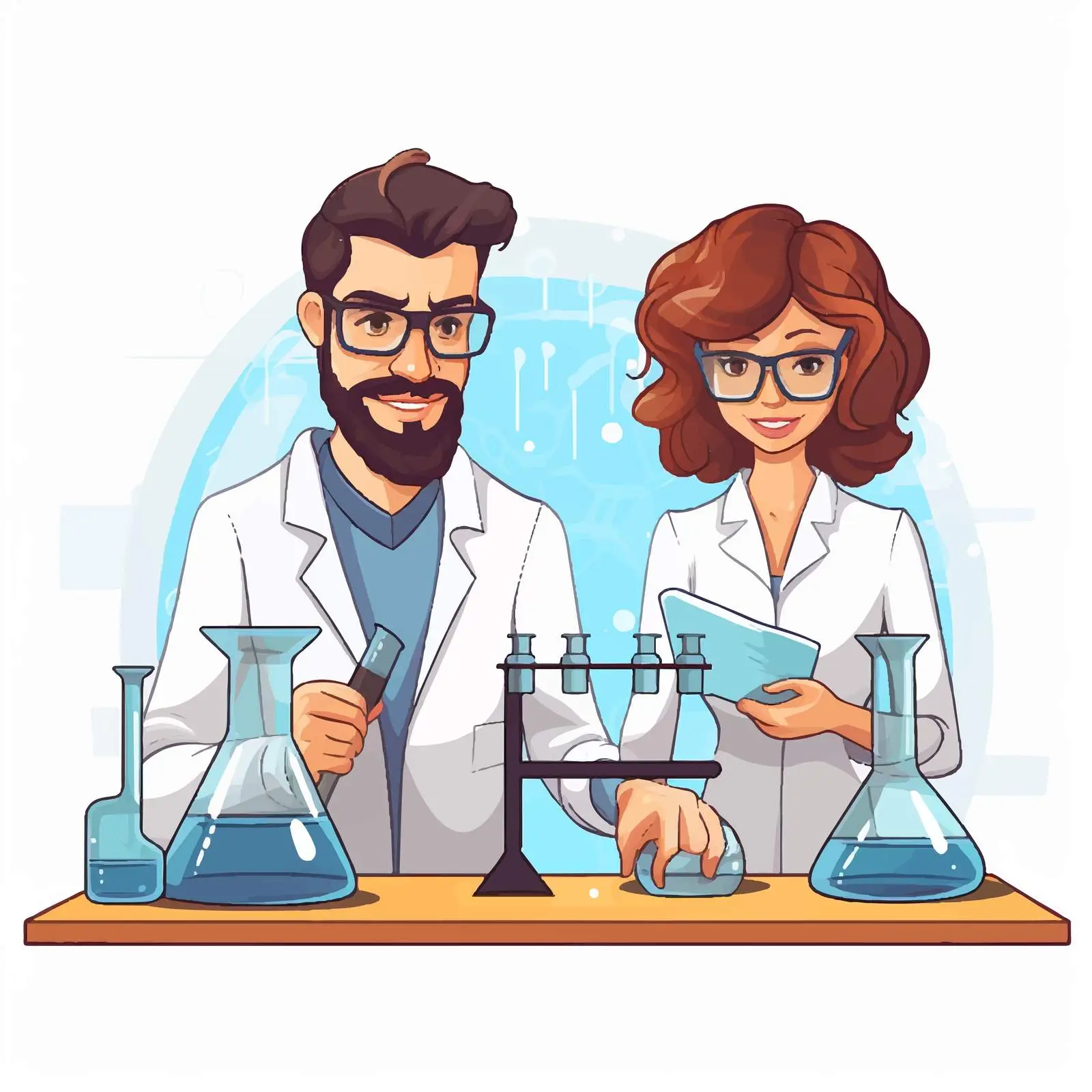 Two Scientists Conducting Experiment on Plain Background — free download from Dotvec