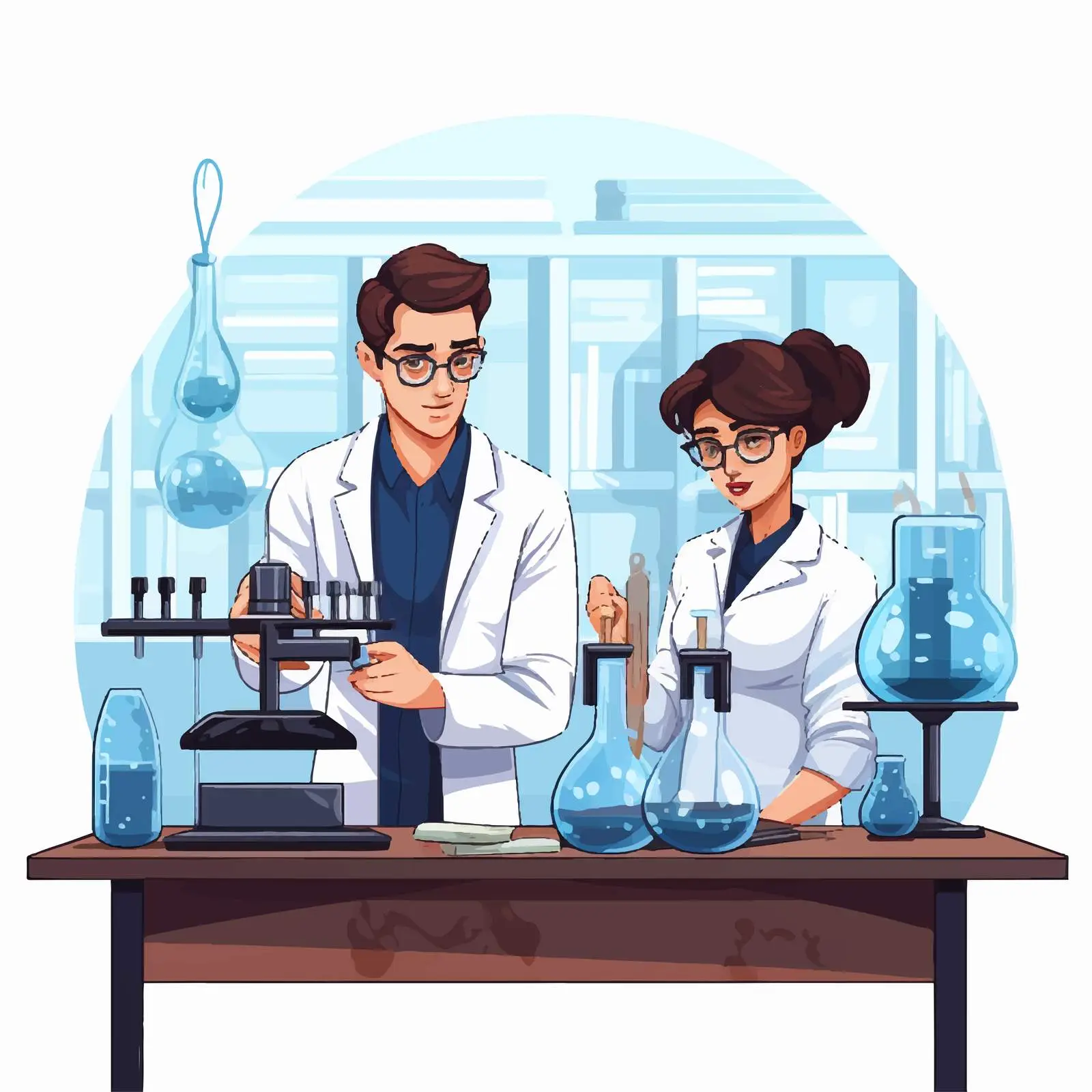 Two Scientists in Laboratory Experiment Illustration — free download from Dotvec
