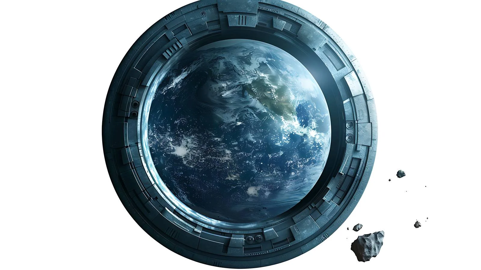 Earth and asteroid view from spaceship porthole — free download from Dotvec