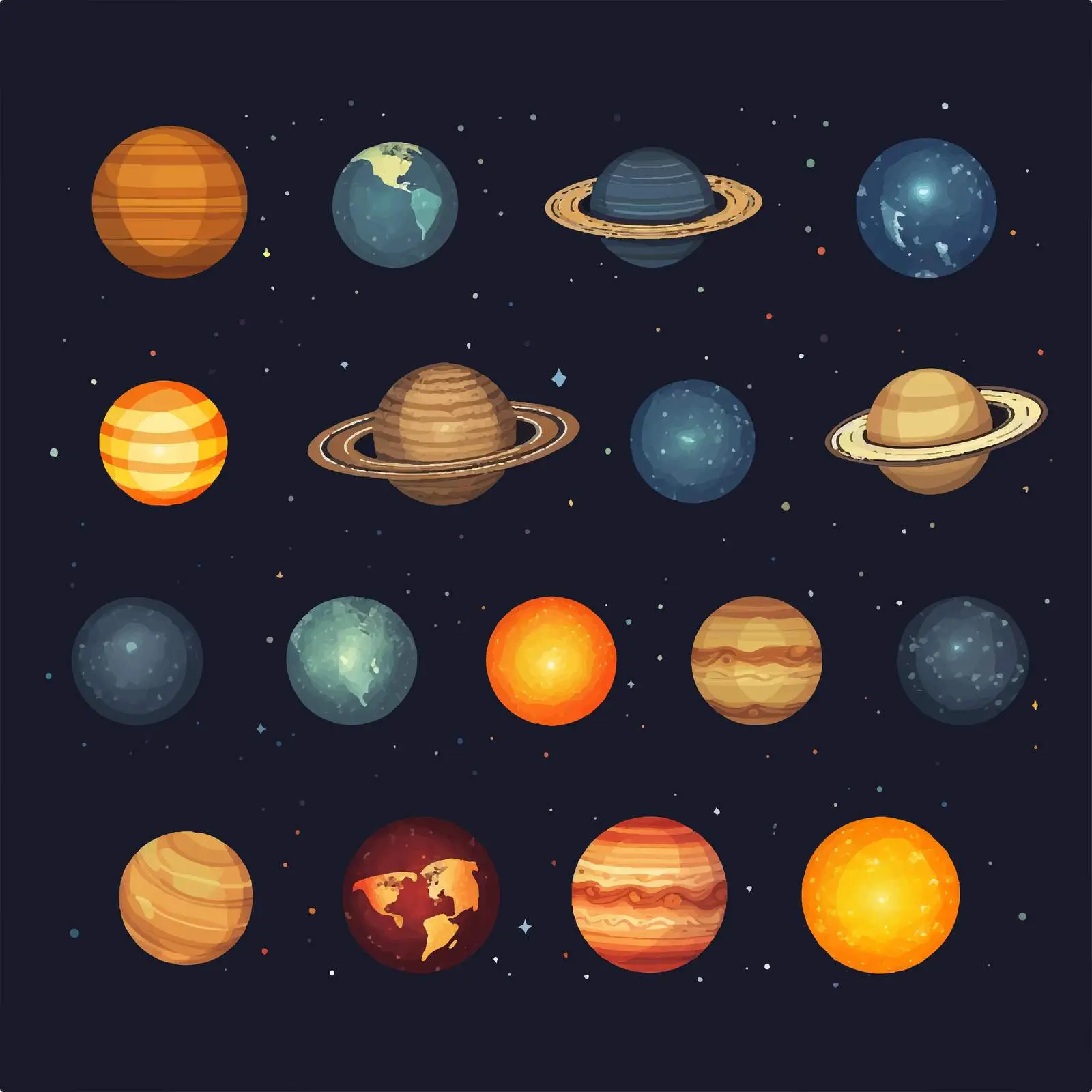 Planets of the Solar System in Horizontal Row — free download from Dotvec