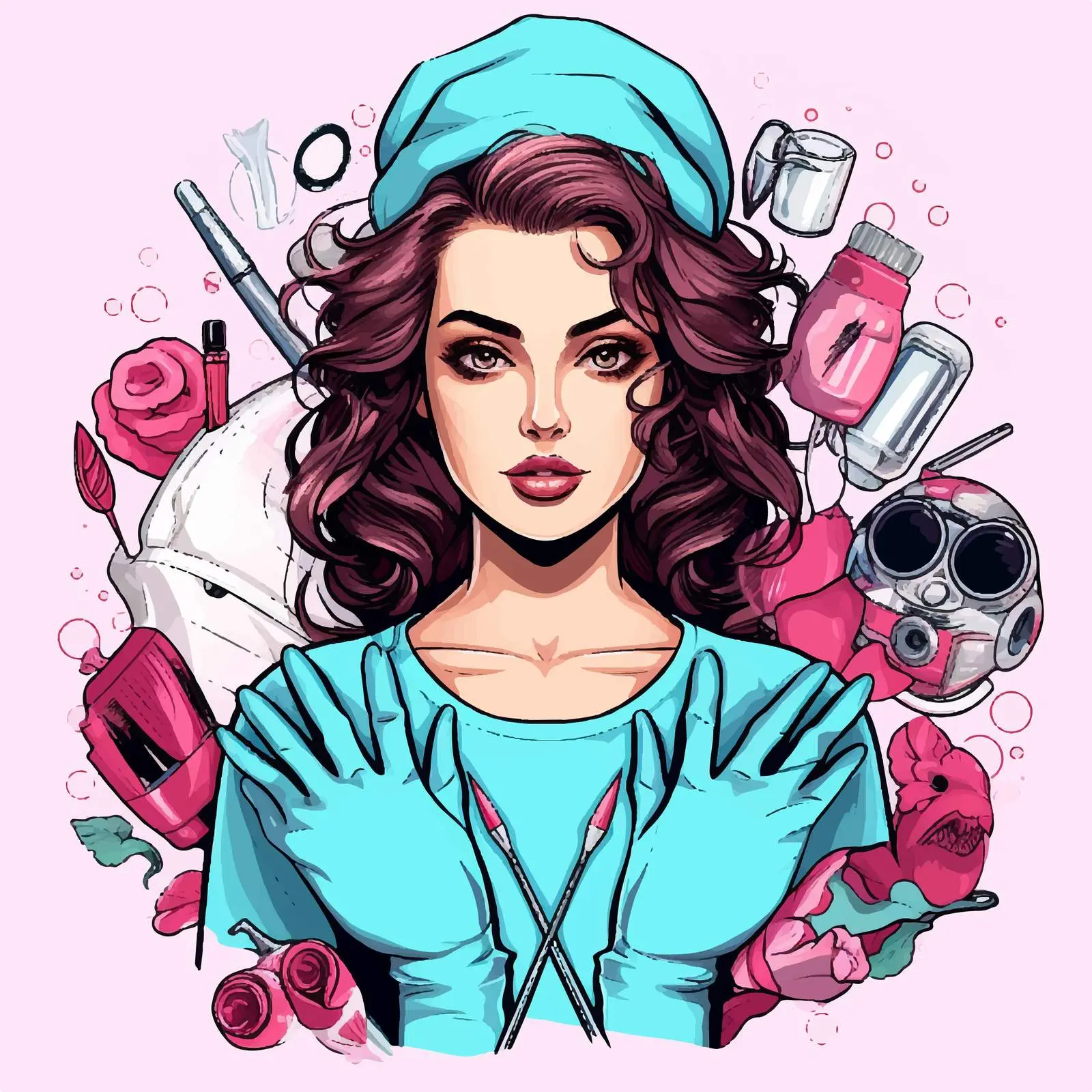 Cosmetology Tools and Portrait of a Girl — free download from Dotvec