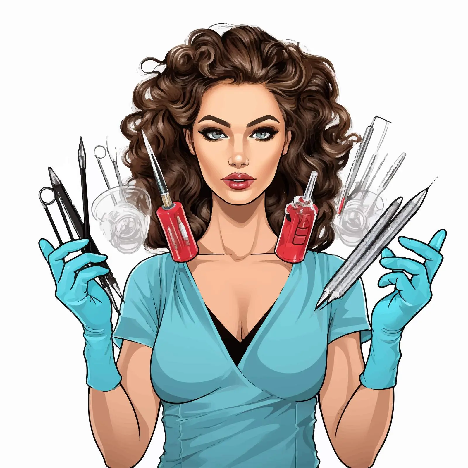 Cosmetology Tools and Portrait of a Girl – free surgical instruments image from Dotvec