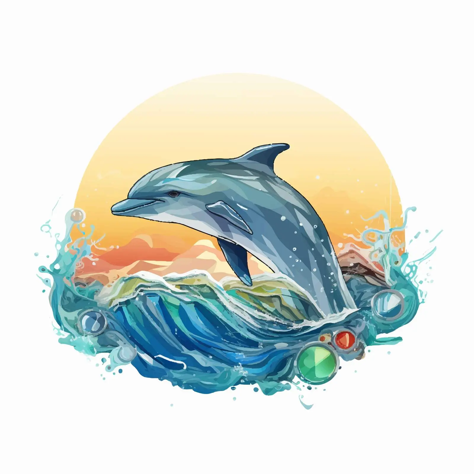 Dolphin Silhouette with Plastic Waves Vector — free download from Dotvec