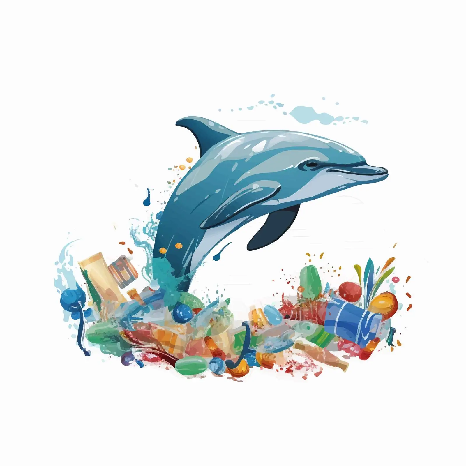 Dolphin Silhouette with Plastic Waves Design — free download from Dotvec