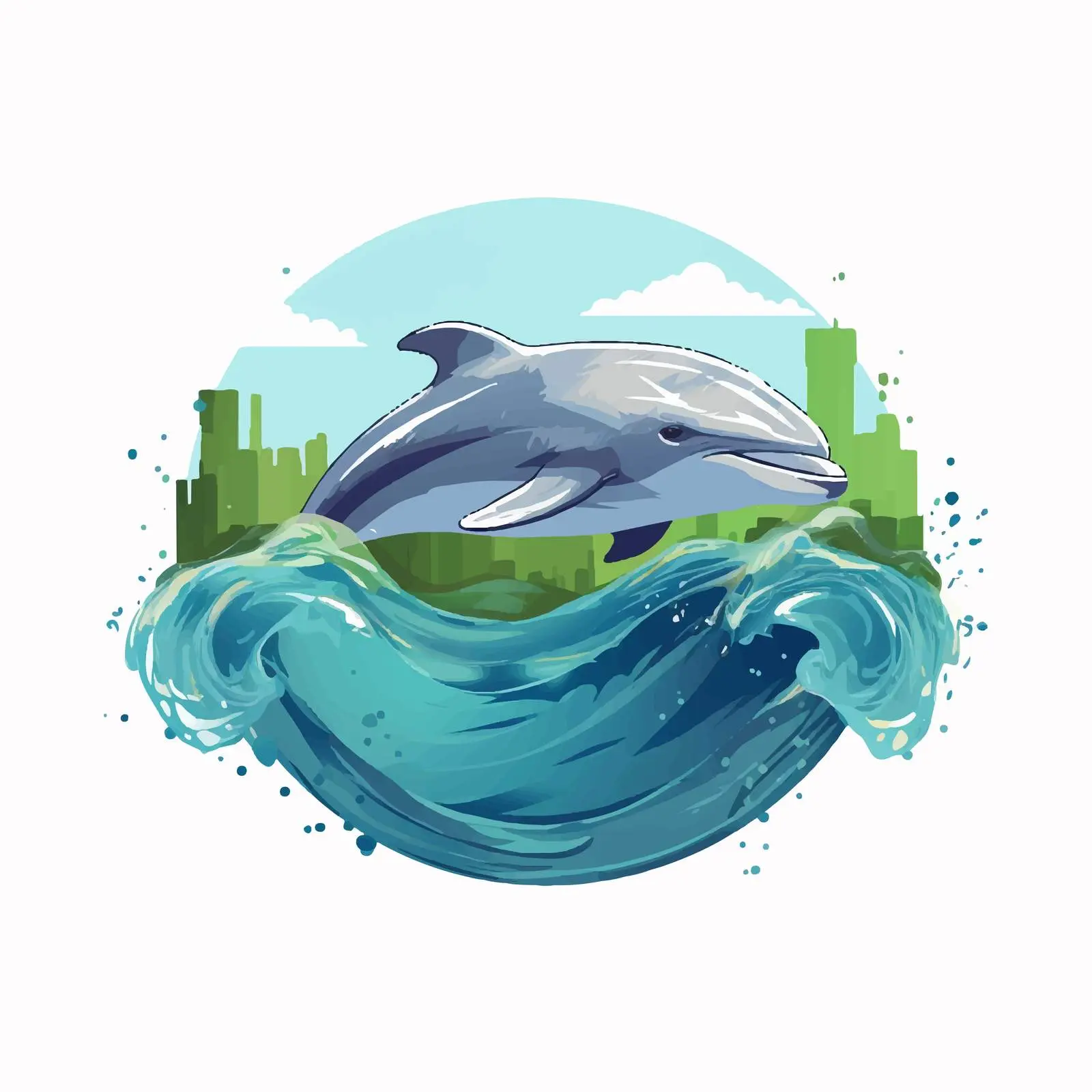 Dolphin Silhouette and Plastic Wave Poster — free download from Dotvec