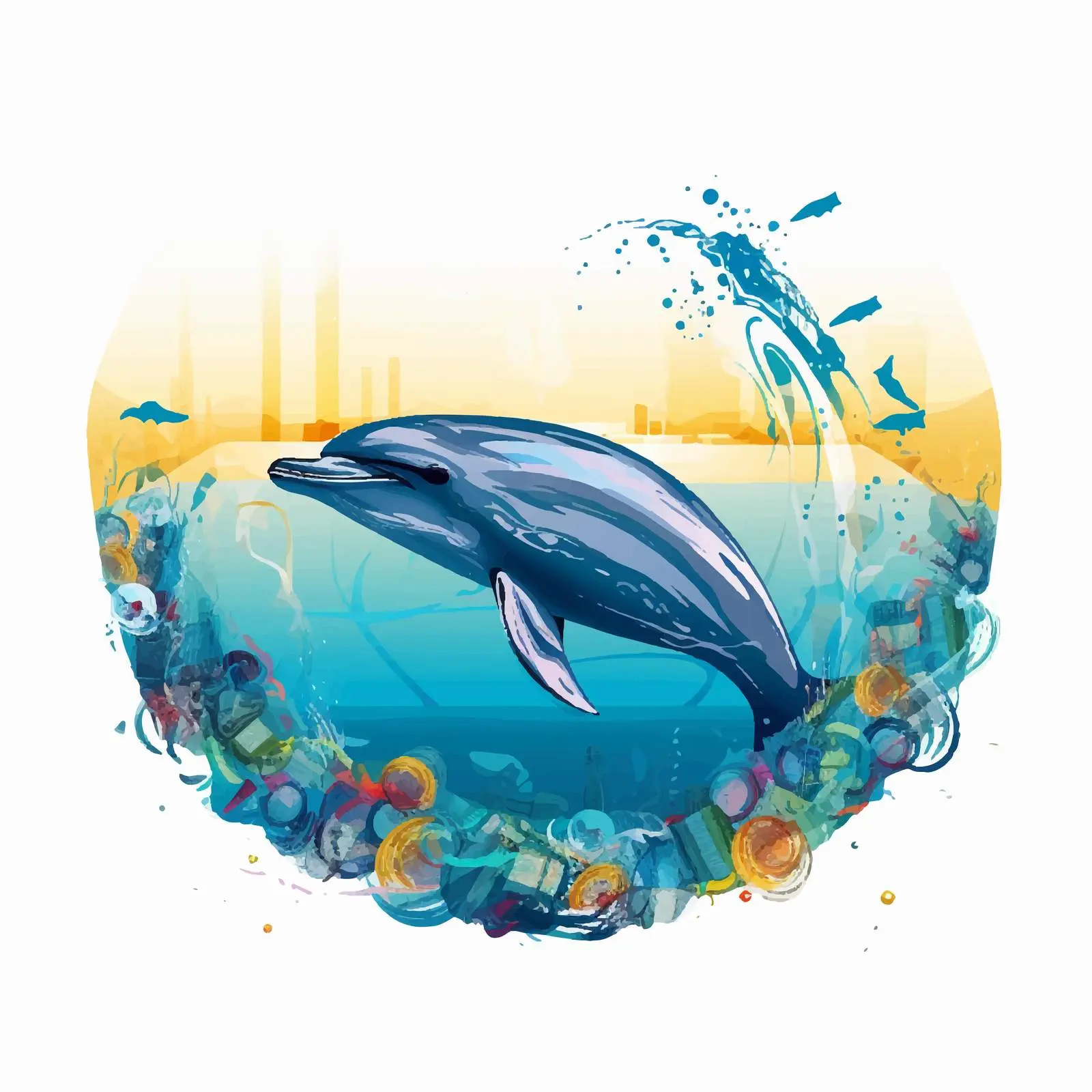 Dolphin Silhouette Over Plastic Waves Poster — free download from Dotvec