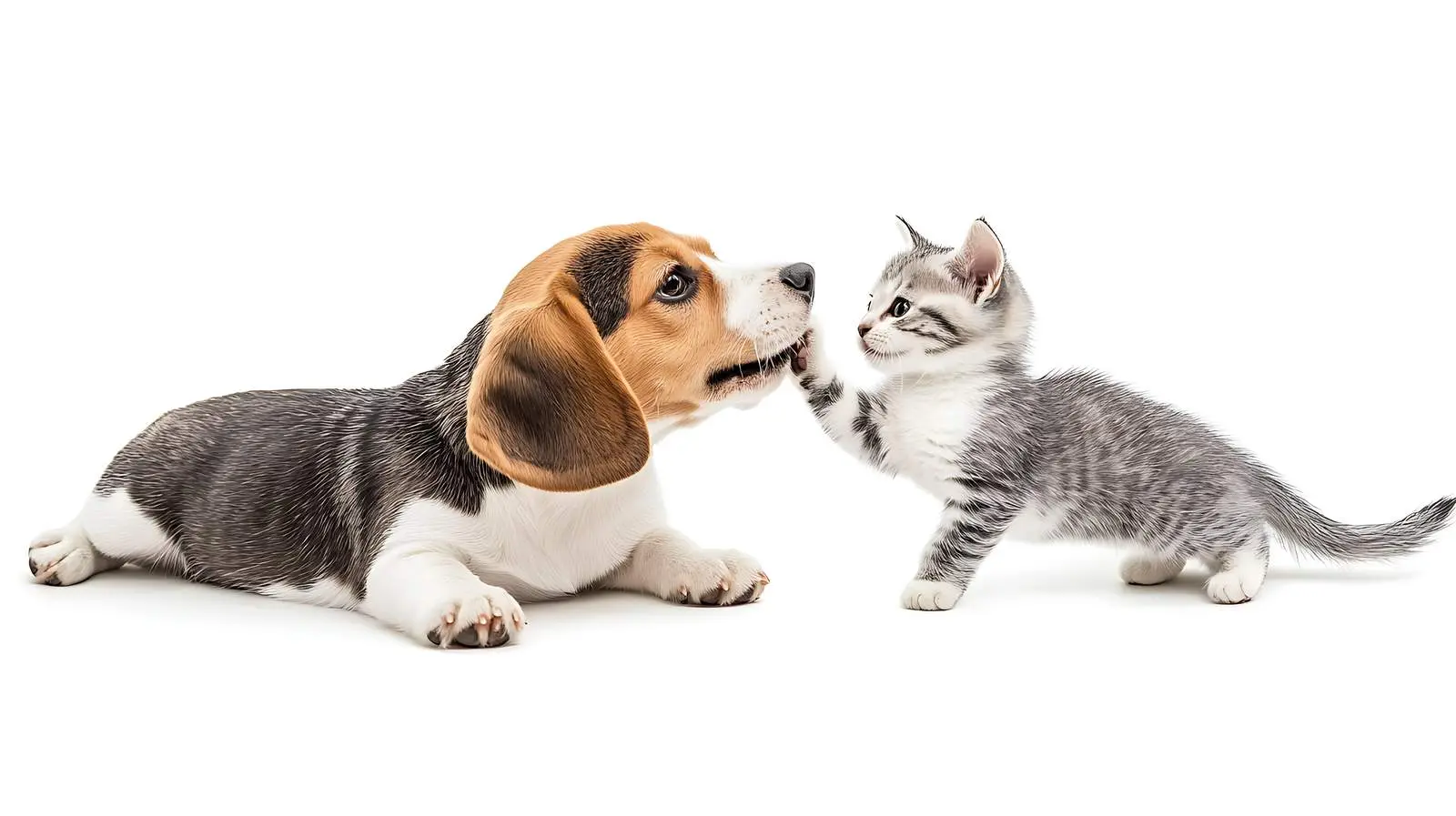 Playful Beagle Dog with Scottish Straight Cat — free download from Dotvec