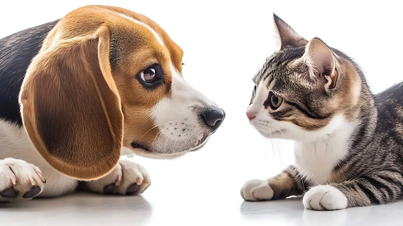 Playful Beagle and Scottish Straight Cat Together — free download from Dotvec