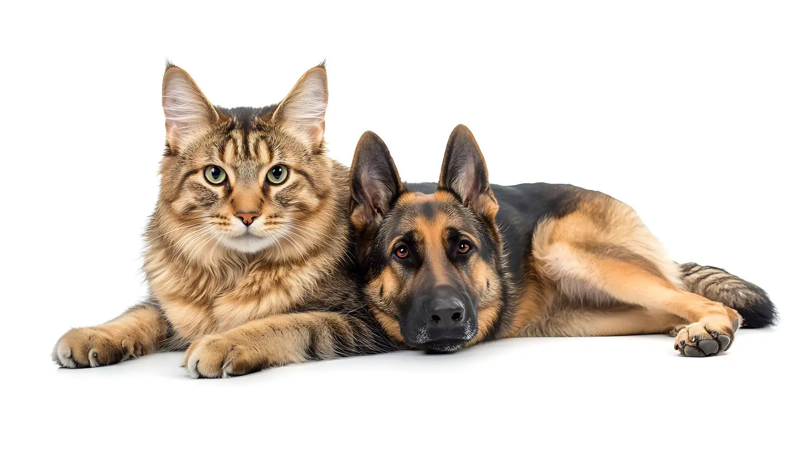 Playful Cat with German Shepherd on White Background — free download from Dotvec