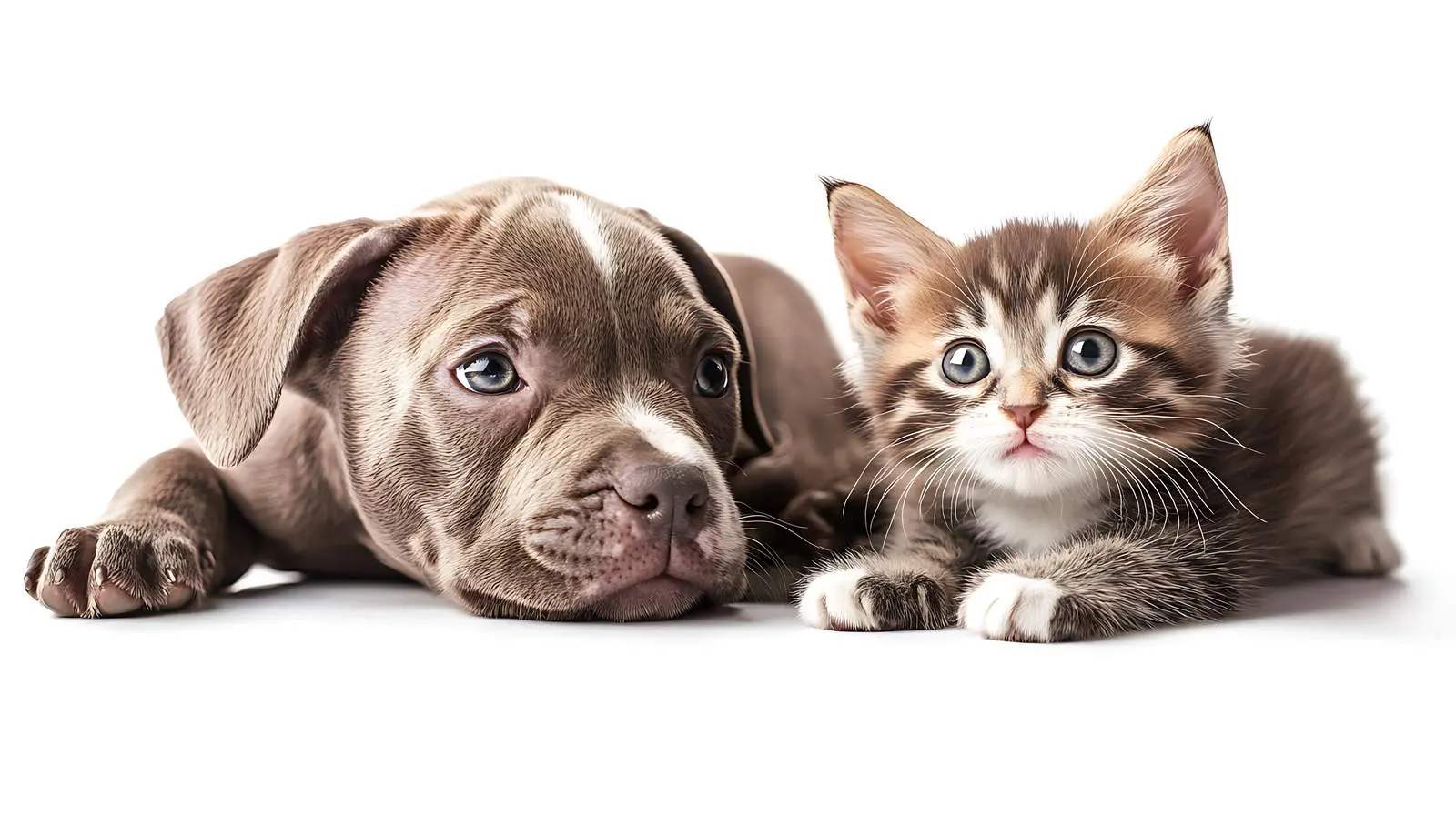 Playful Puppy and Kitten on White Background — free download from Dotvec