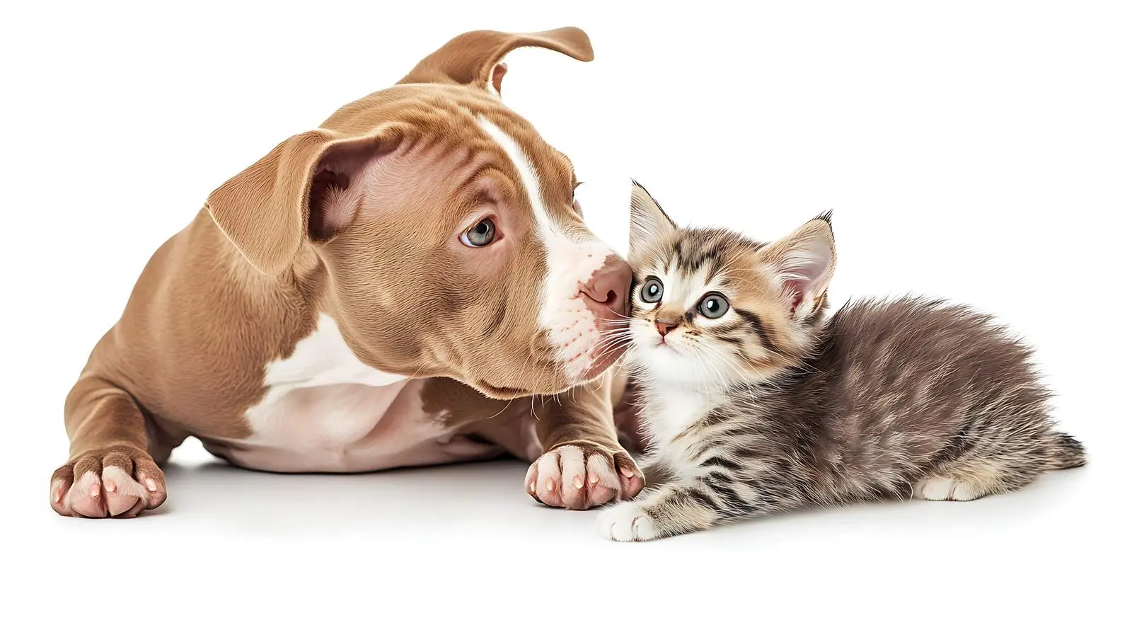 Playful Pitbull Puppy and Kitten on White Background — free download from Dotvec