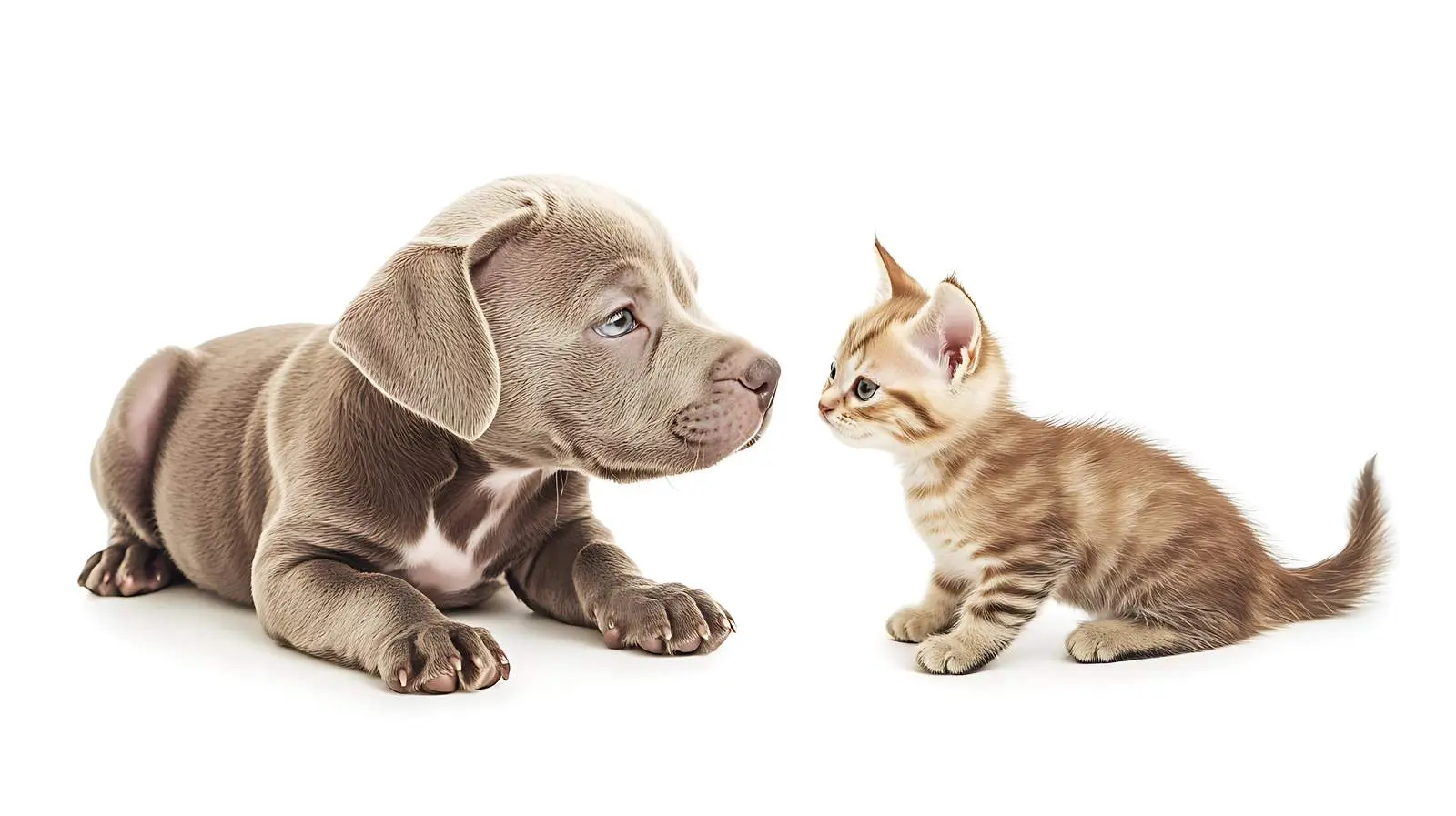 Playful Pitbull Puppy and Kitten on White Background — free download from Dotvec