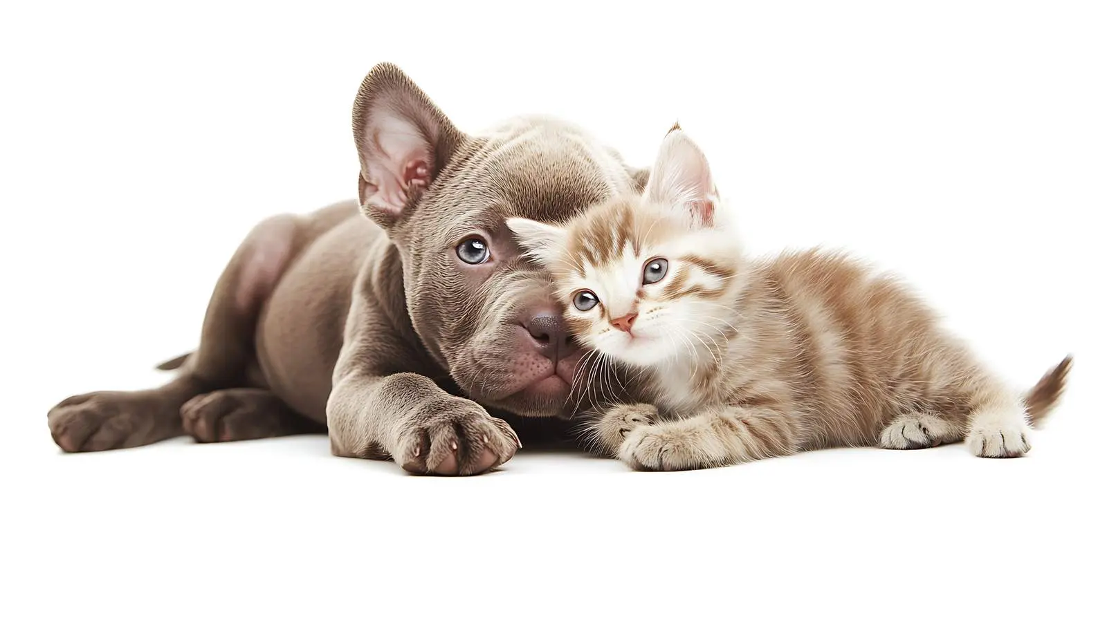 Playful Pitbull Puppy and Kitten on White Background — free download from Dotvec