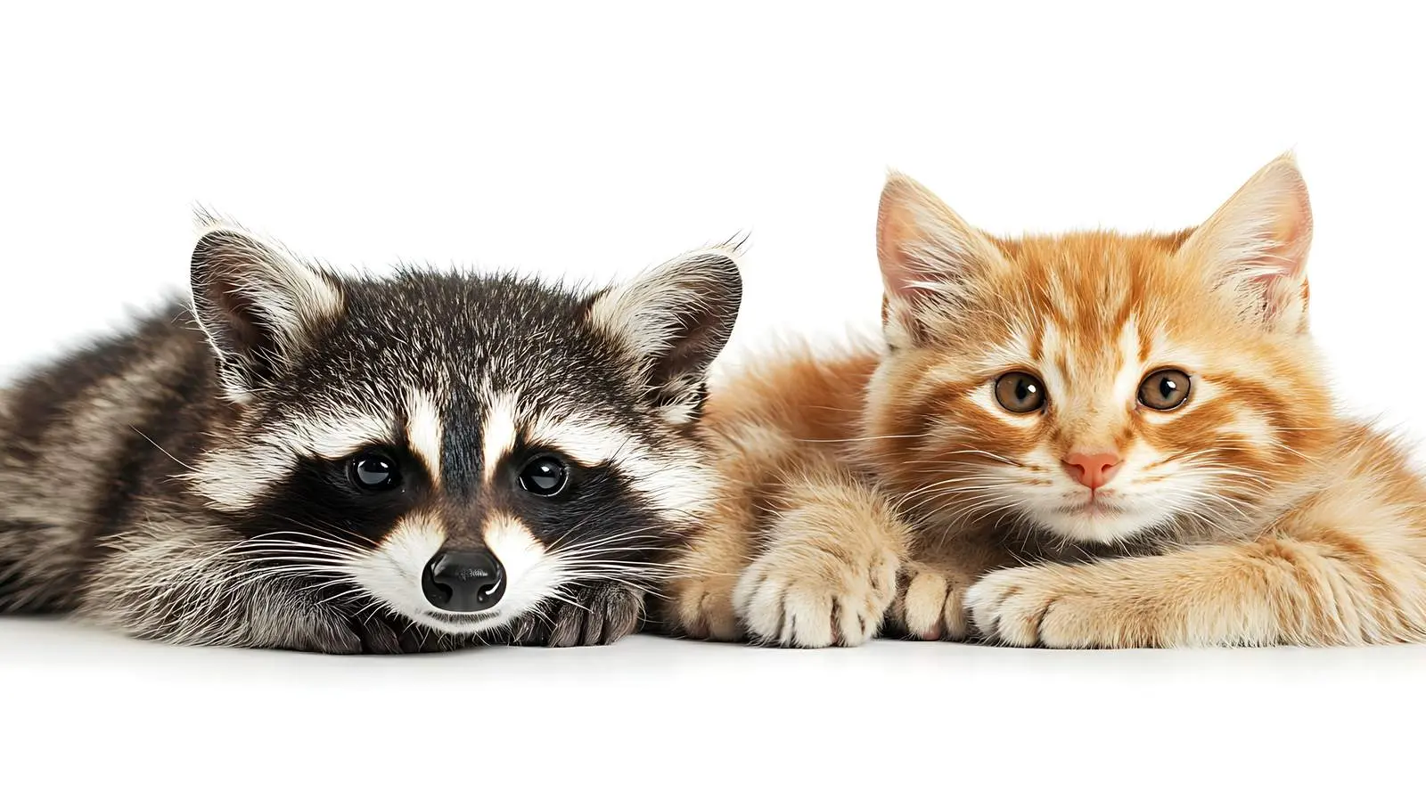 Playful Raccoon and Scottish Straight Cat Together — free download from Dotvec
