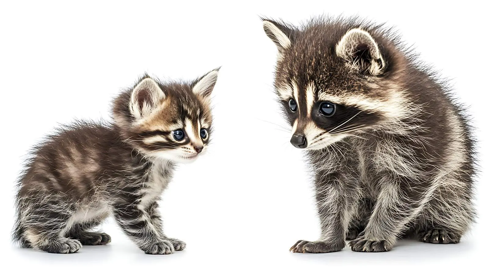 Playful Raccoon and Frightened Kitten Interaction — free download from Dotvec