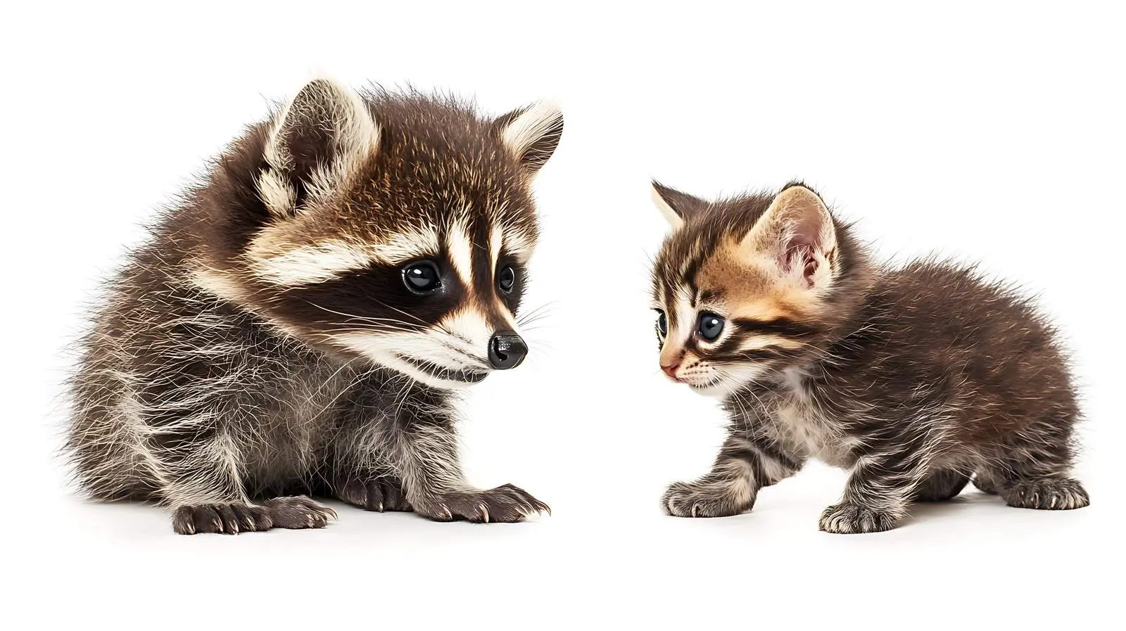 Playful Raccoon and Scared Scottish Straight Kitten — free download from Dotvec