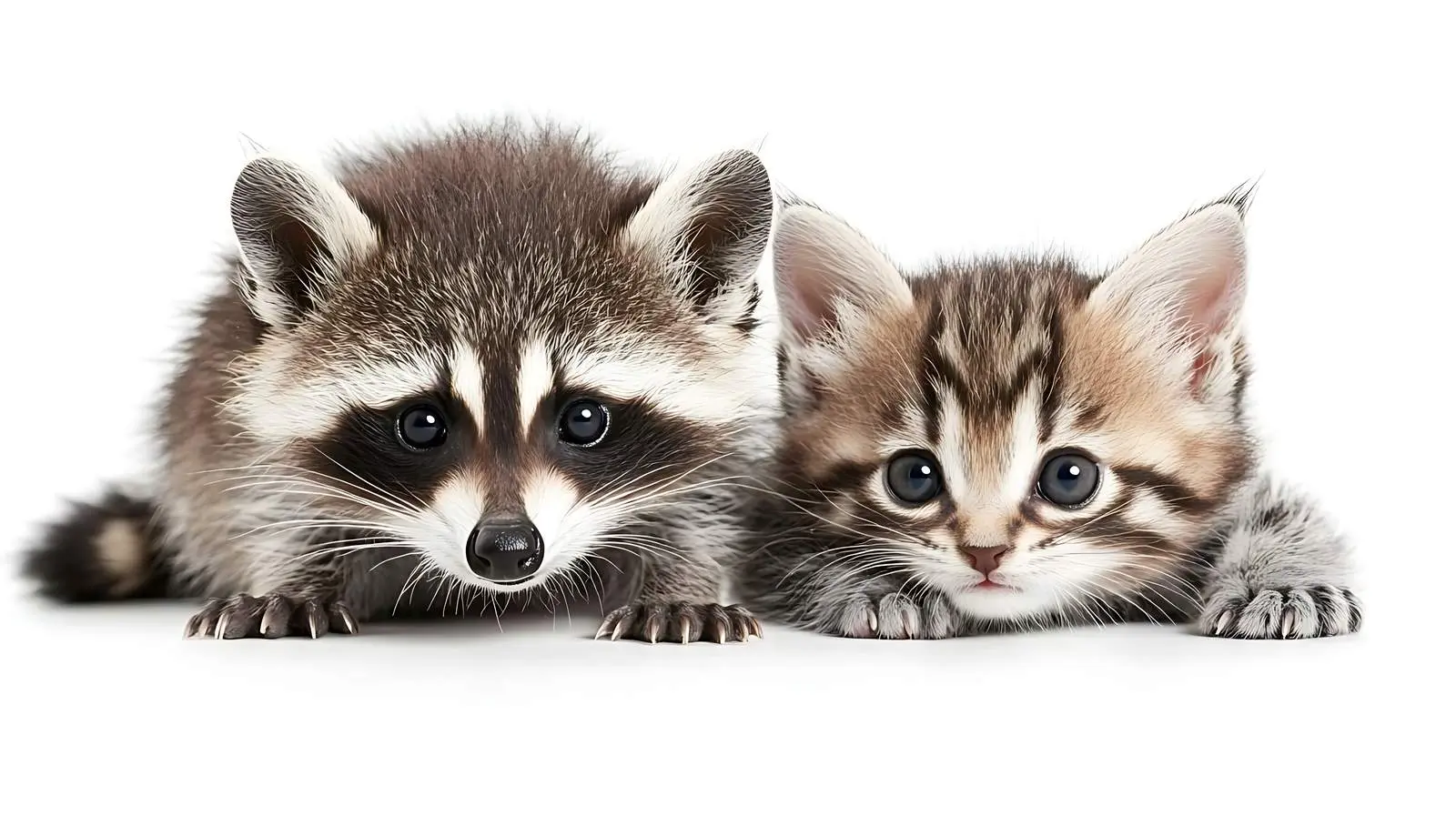 Playful Raccoon and Frightened Scottish Kitten – free cutie image from Dotvec